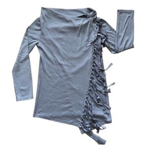 Grey Long Sleeve Fray Top